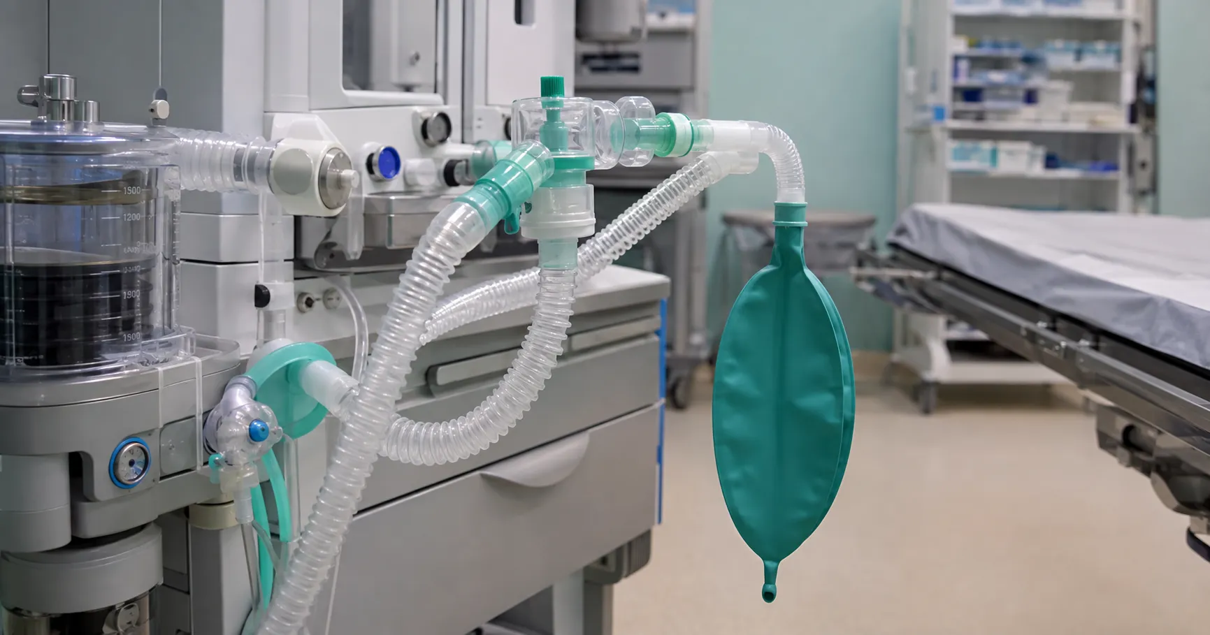 Coaxial Bain anaesthetic breathing circuit with inner fresh-gas tube, reservoir bag and APL valve at