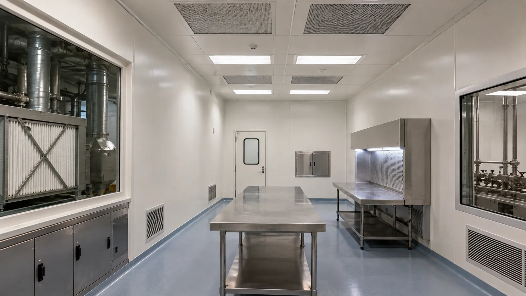 A ceiling ultra-clean ventilation canopy delivering HEPA-filtered laminar airflow over an operating