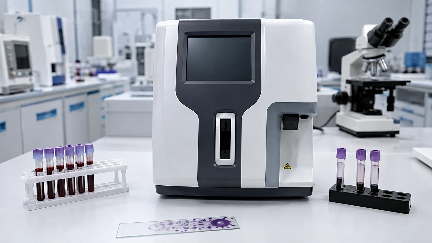 Haematology scientist reviewing reticulocyte fluorescence scatter plots on an automated flow-cytomet