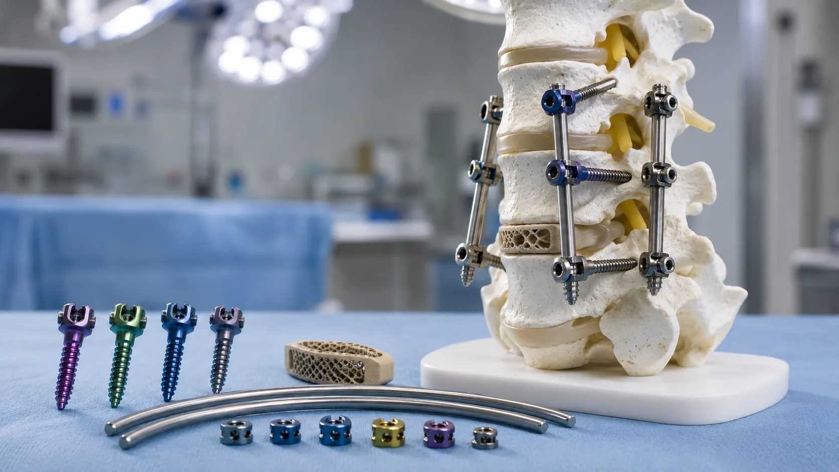Spinal fusion construct of pedicle screws, rods and an interbody cage fixed across two vertebrae