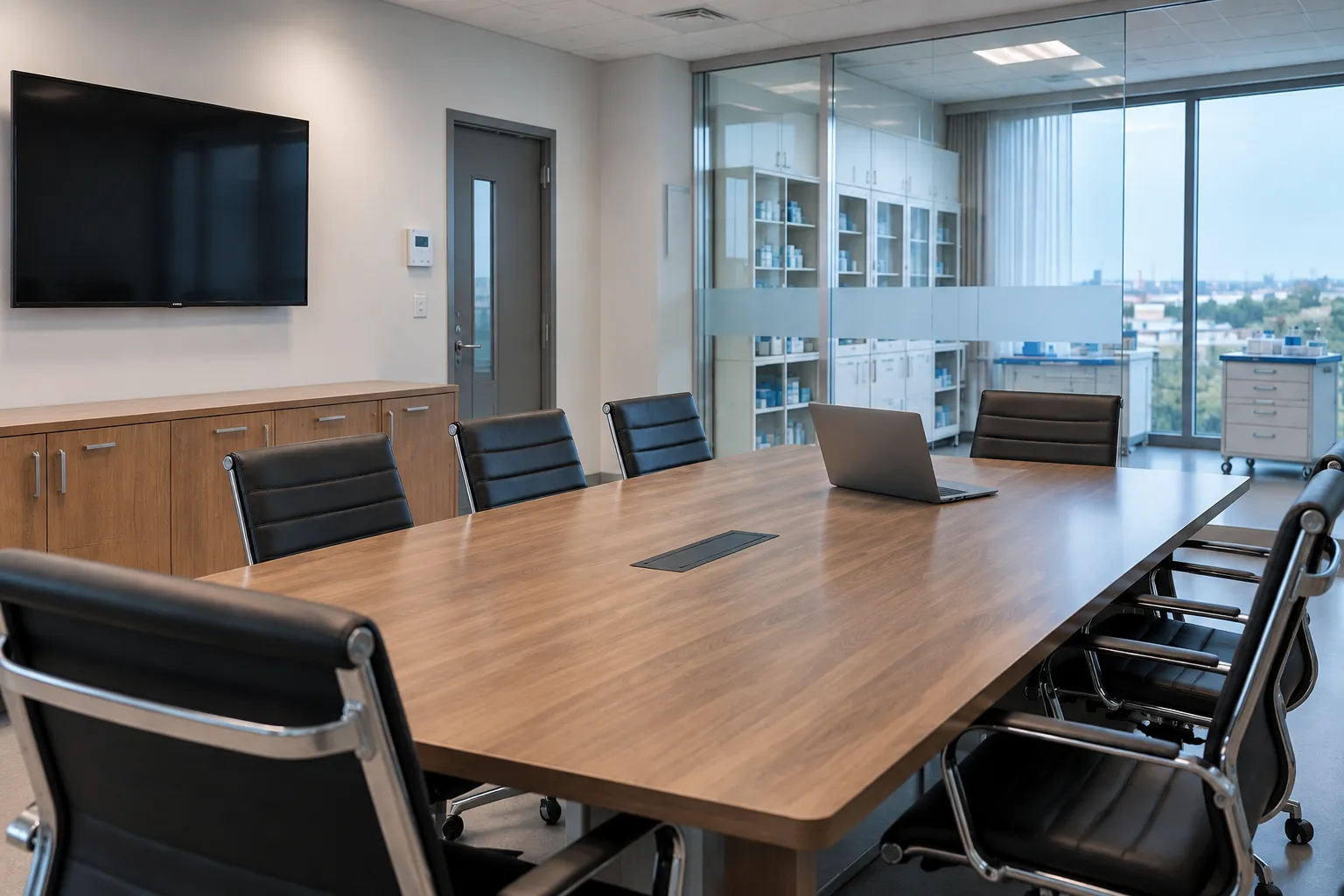Realistic hospital conference room designed for evaluating and procuring advanced medical devices
