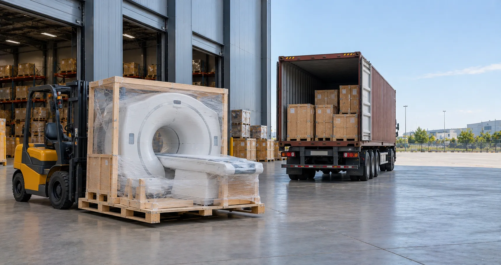 Procurement lead reviewing import documentation and UKCA marking for medical equipment arriving from