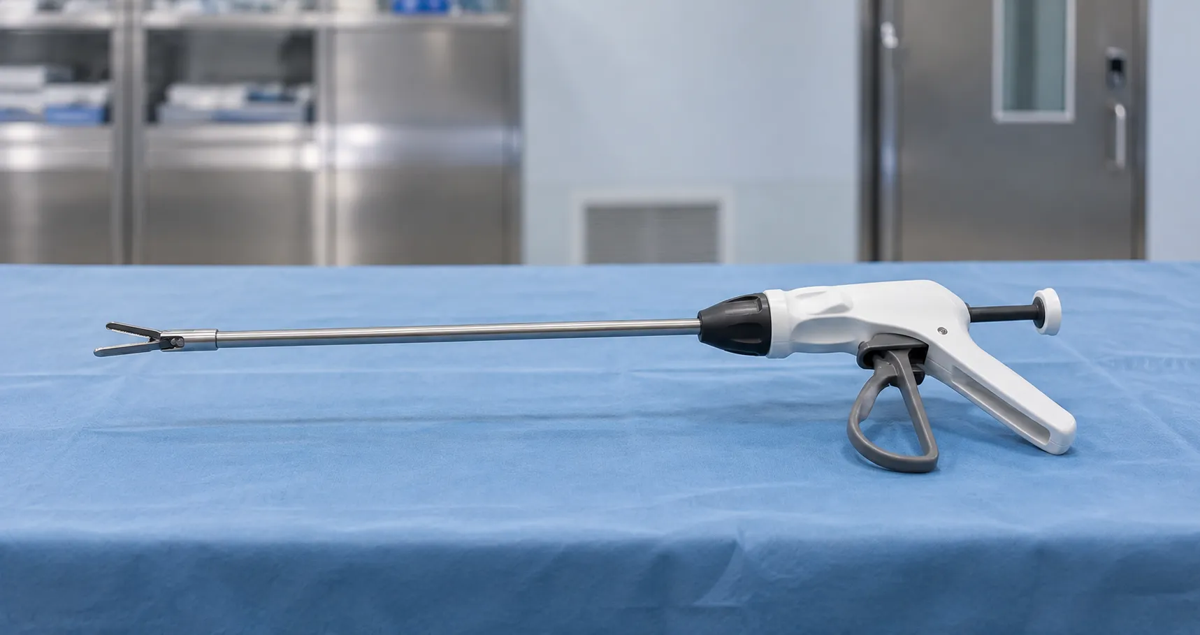 Surgeon applying a titanium clip to a dissected vessel with a laparoscopic multi-fire clip applier d