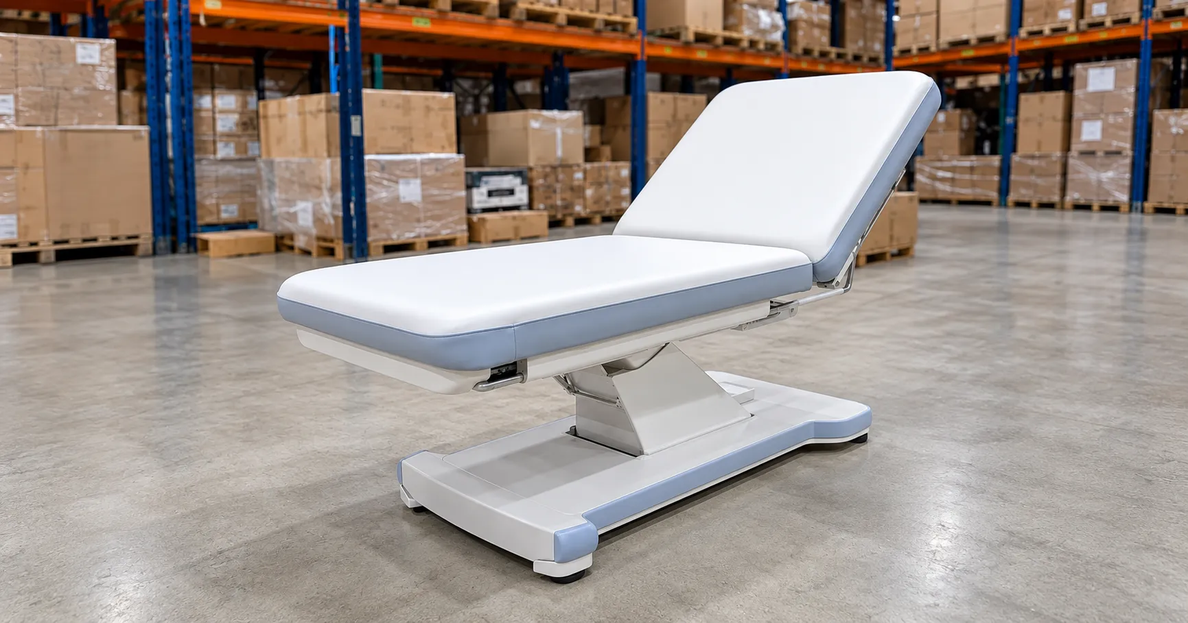 New private clinic equipment including a reception desk, examination couch, ECG machine and benchtop