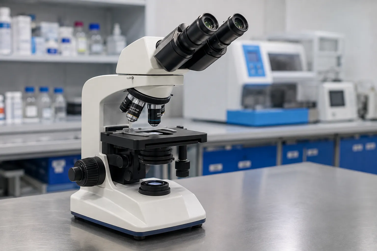 Diagnostic laboratory equipment including a centrifuge, haematology analyser, microscope and PCR the