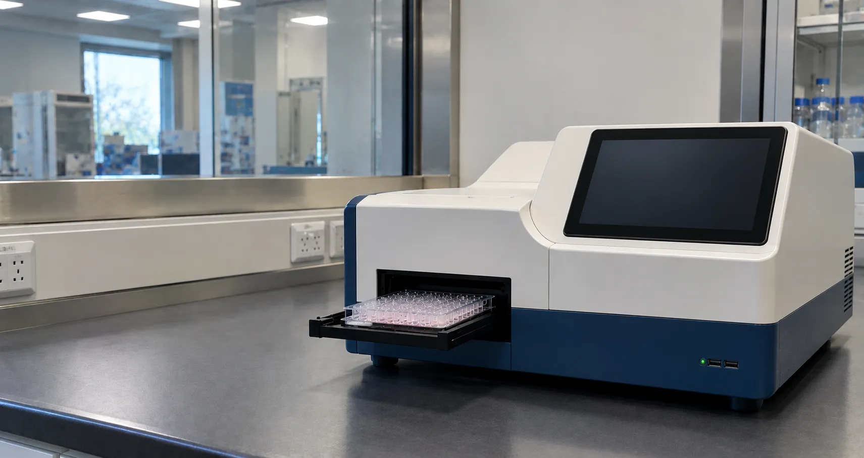 Laboratory analyst pipetting samples into a microplate for a kinetic chromogenic LAL endotoxin assay