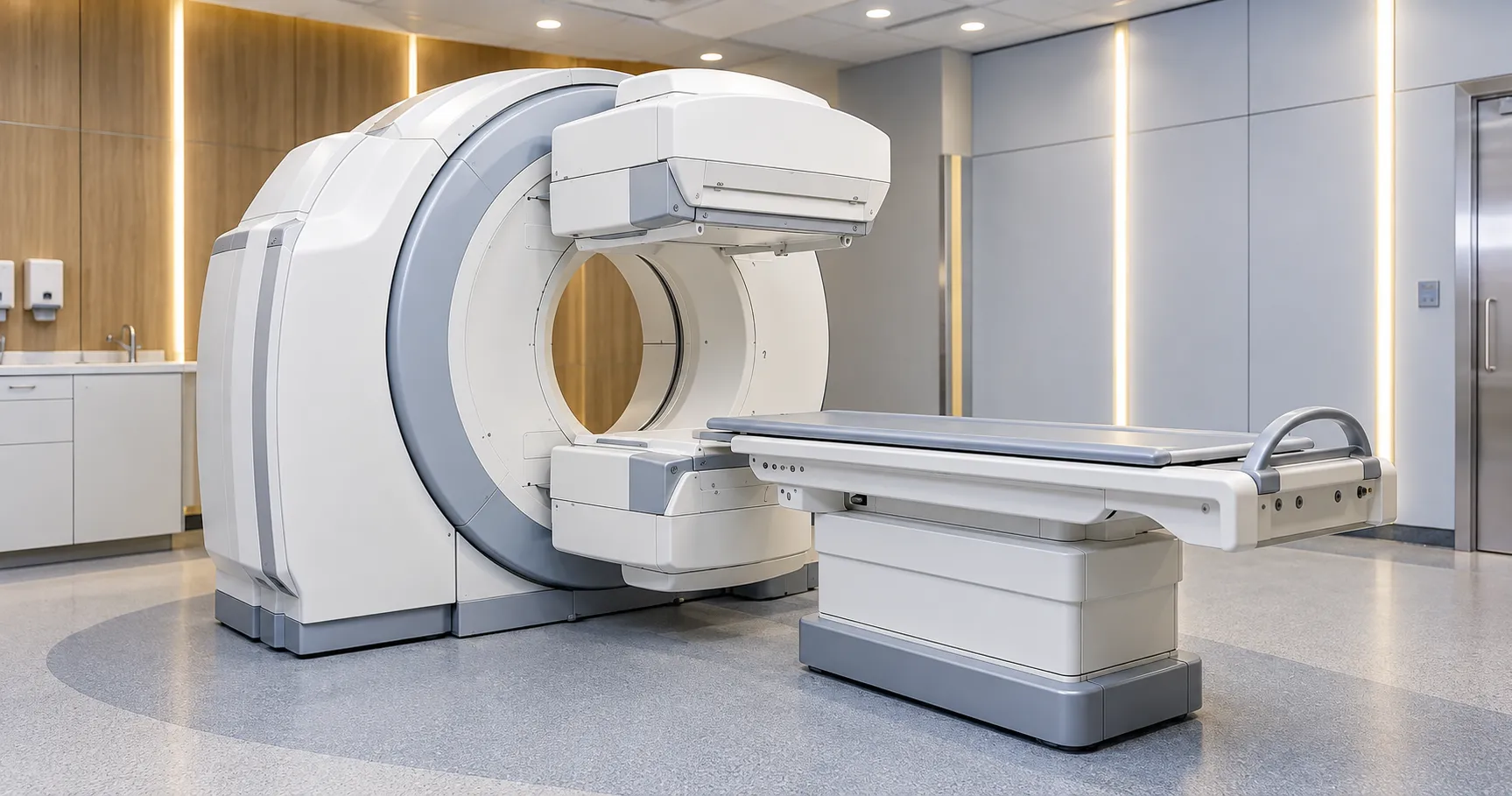 SPECT imaging reconstruction showing short-axis myocardial perfusion slices of the heart on a nuclea